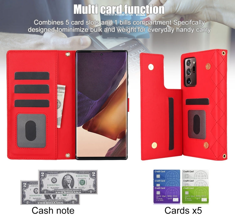 For Samsung Galaxy Note20 Ultra Crossbody Multifunction Rhombic Leather Phone Case