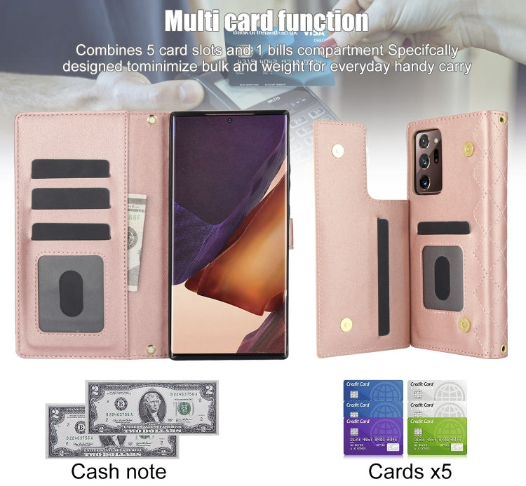 For Samsung Galaxy Note20 Ultra Crossbody Multifunction Rhombic Leather Phone Case