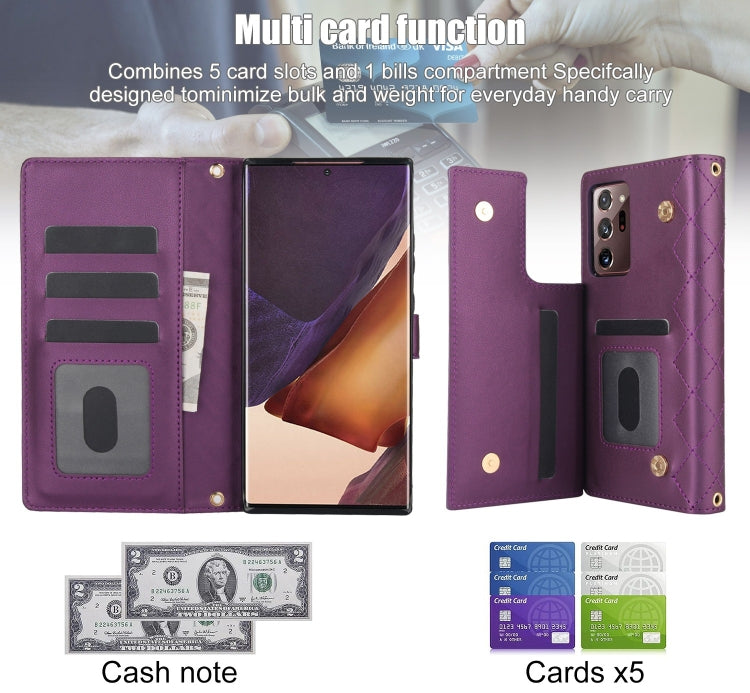 For Samsung Galaxy Note20 Ultra Crossbody Multifunction Rhombic Leather Phone Case