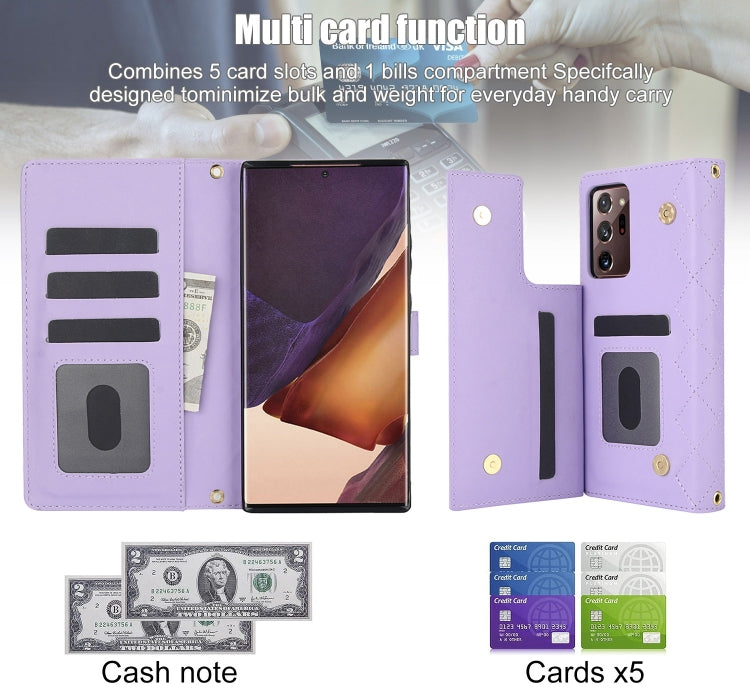 For Samsung Galaxy Note20 Ultra Crossbody Multifunction Rhombic Leather Phone Case