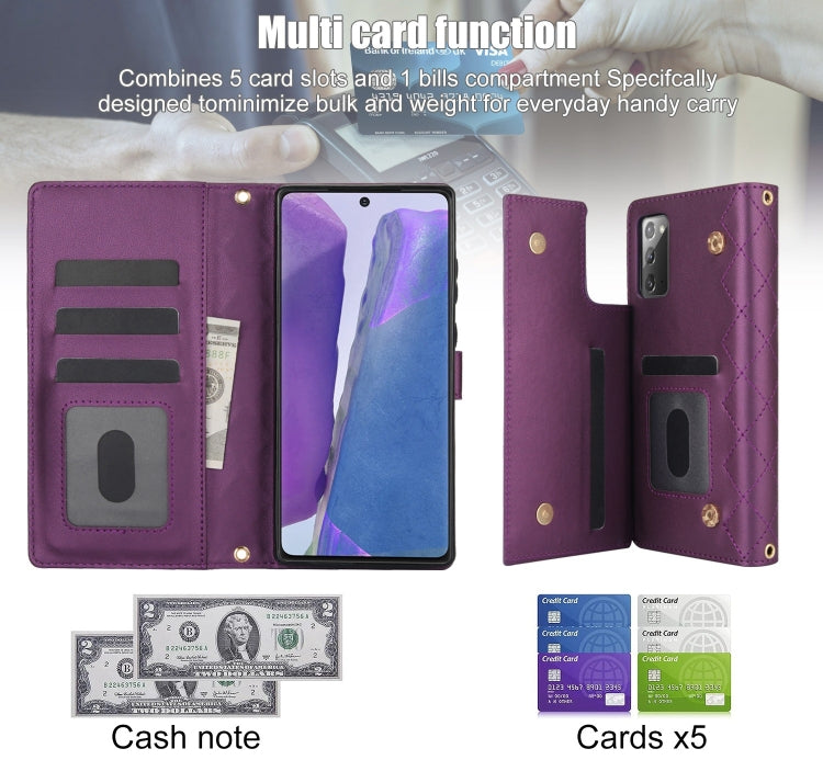 For Samsung Galaxy Note20 Crossbody Multifunction Rhombic Leather Phone Case