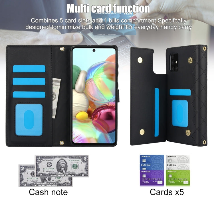 For Samsung Galaxy A71 4G Crossbody Multifunction Rhombic Leather Phone Case