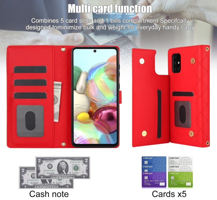 For Samsung Galaxy A71 4G Crossbody Multifunction Rhombic Leather Phone Case