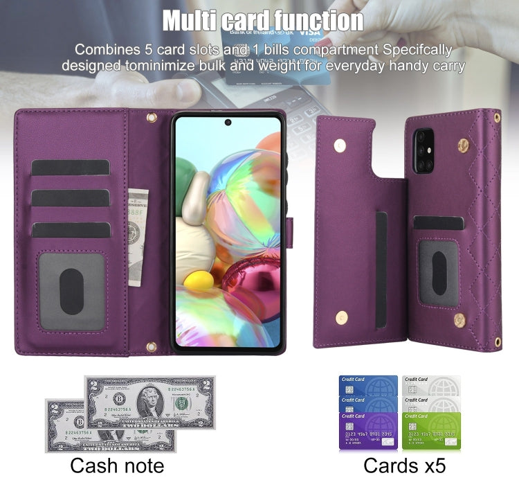 For Samsung Galaxy A71 4G Crossbody Multifunction Rhombic Leather Phone Case