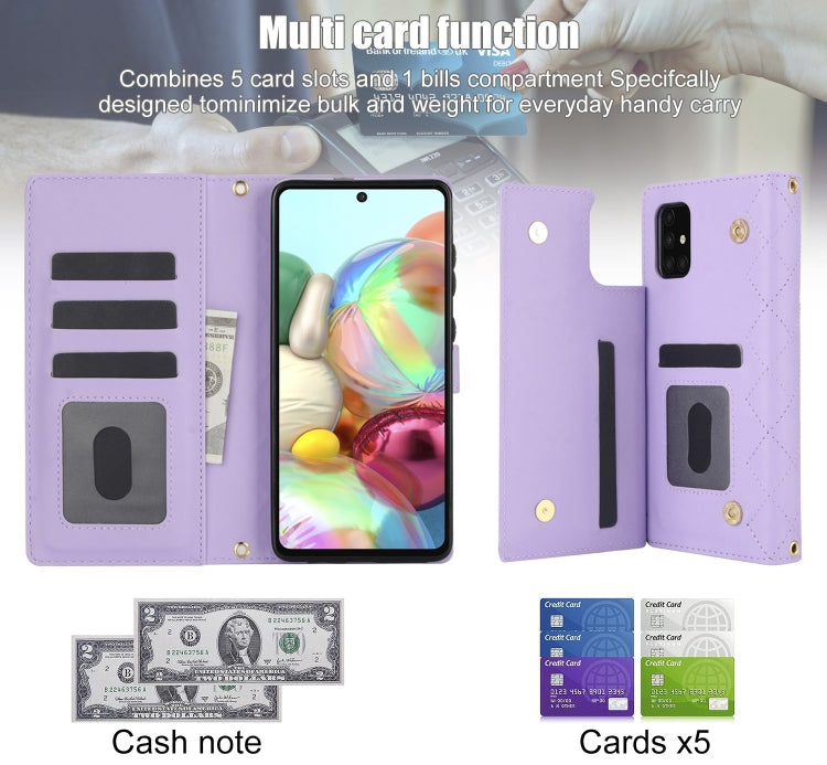 For Samsung Galaxy A71 4G Crossbody Multifunction Rhombic Leather Phone Case