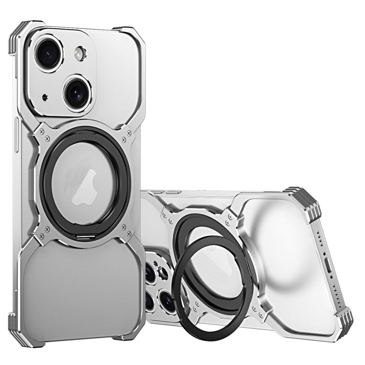 For iPhone 15 Plus Mechanical Arm Borderless MagSafe Holder Metal Phone Case