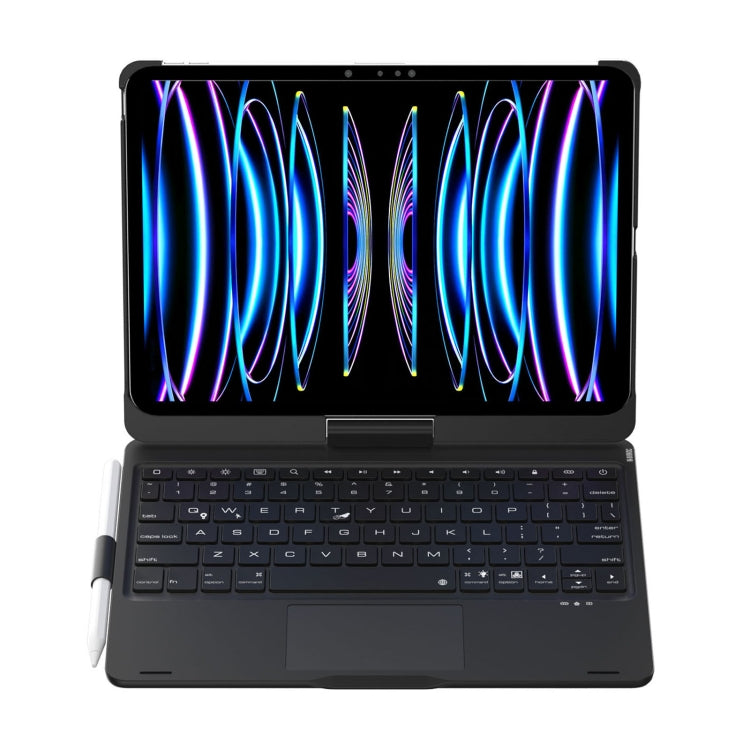 For iPad Pro 11 2024 F11AT 360 Degree Rotating Acrylic Bluetooth Keyboard Leather Case with Backlight - Black