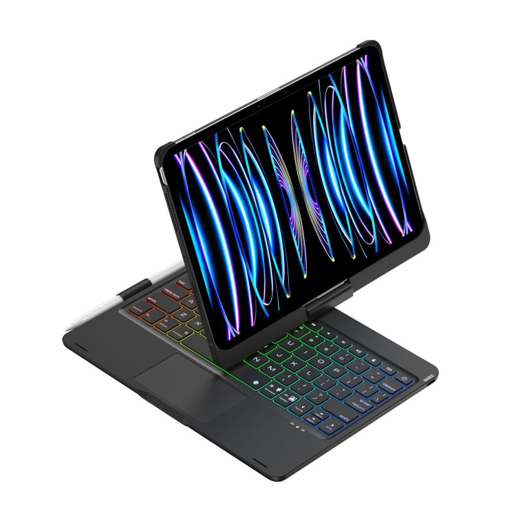 For iPad Pro 11 2024 F11AT 360 Degree Rotating Acrylic Bluetooth Keyboard Leather Case with Backlight - Black