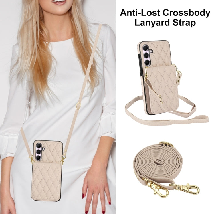 For Samsung Galaxy A55 5G YM015 Crossbody Rhombic Card Bag RFID Phone Case