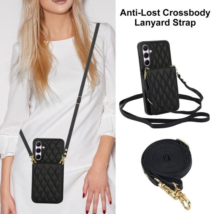 For Samsung Galaxy A55 5G YM015 Crossbody Rhombic Card Bag RFID Phone Case