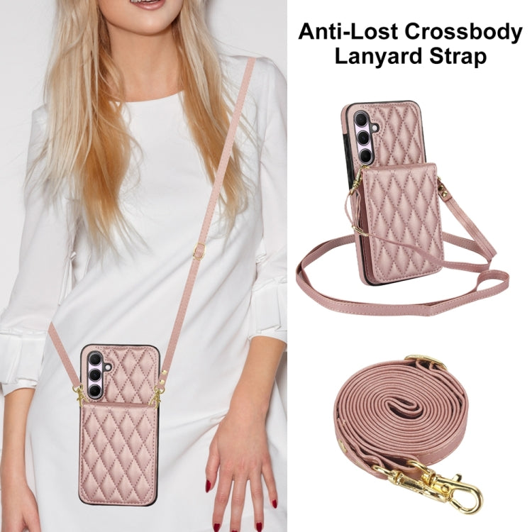 For Samsung Galaxy A55 5G YM015 Crossbody Rhombic Card Bag RFID Phone Case