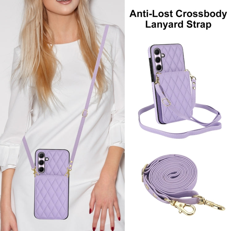 For Samsung Galaxy A55 5G YM015 Crossbody Rhombic Card Bag RFID Phone Case