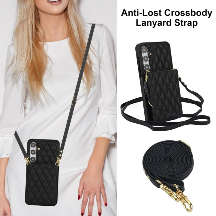 For Samsung Galaxy S24 5G YM015 Crossbody Rhombic Card Bag RFID Phone Case