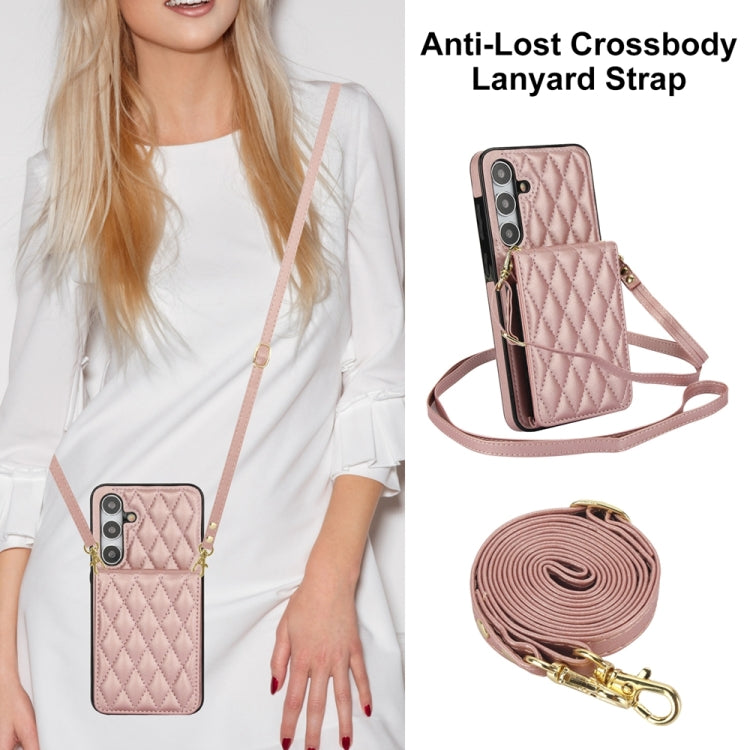 For Samsung Galaxy S24 5G YM015 Crossbody Rhombic Card Bag RFID Phone Case