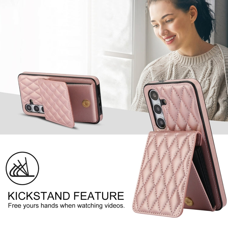 For Samsung Galaxy S24 5G YM015 Crossbody Rhombic Card Bag RFID Phone Case