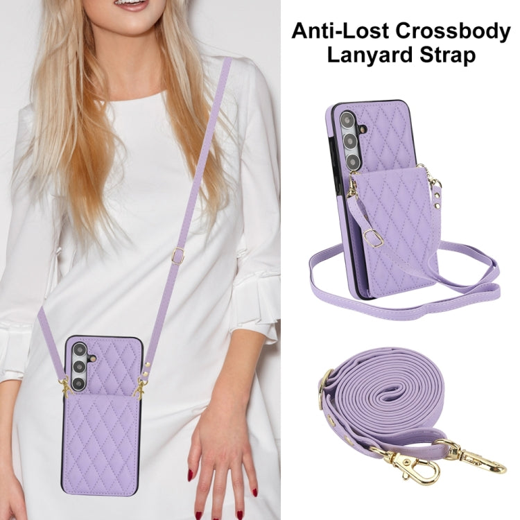 For Samsung Galaxy S24 5G YM015 Crossbody Rhombic Card Bag RFID Phone Case