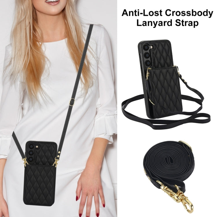 For Samsung Galaxy S23 5G YM015 Crossbody Rhombic Card Bag RFID Phone Case