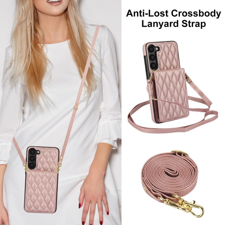 For Samsung Galaxy S23 5G YM015 Crossbody Rhombic Card Bag RFID Phone Case