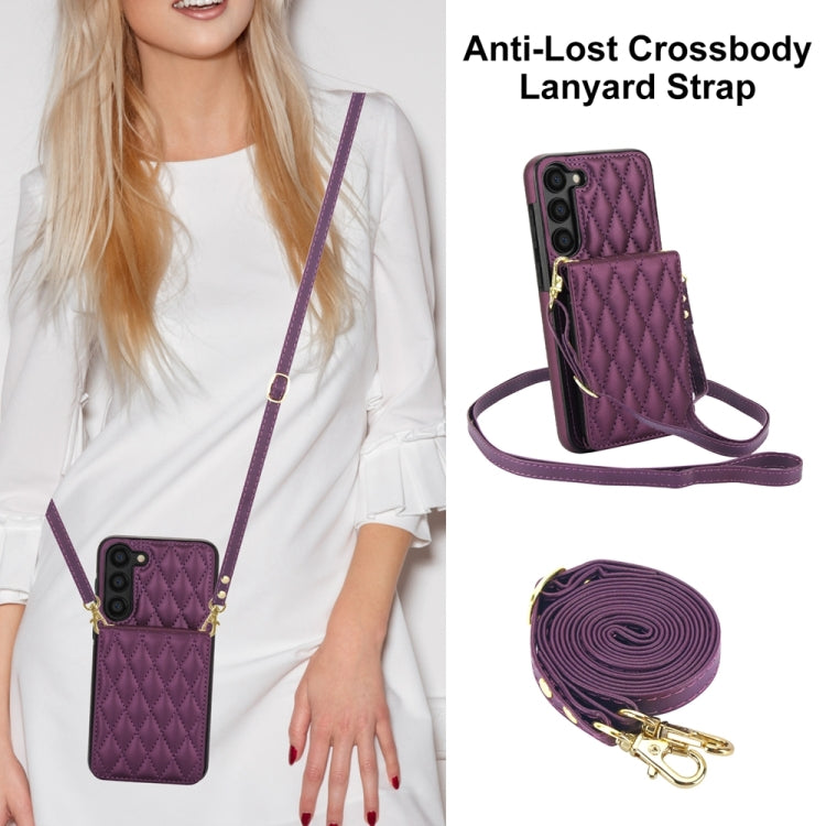 For Samsung Galaxy S23 5G YM015 Crossbody Rhombic Card Bag RFID Phone Case