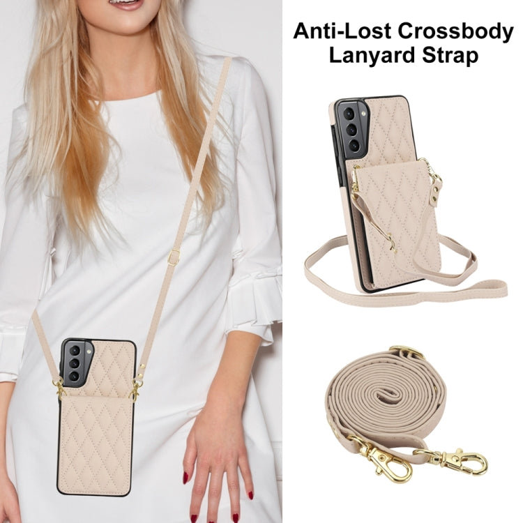 For Samsung Galaxy S21 5G YM015 Crossbody Rhombic Card Bag RFID Phone Case