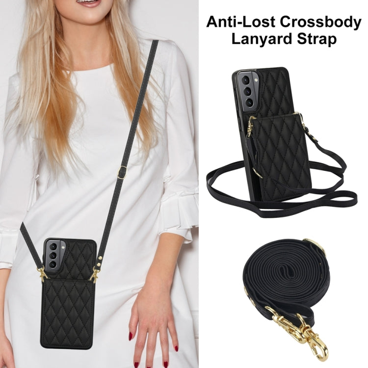 For Samsung Galaxy S21 5G YM015 Crossbody Rhombic Card Bag RFID Phone Case
