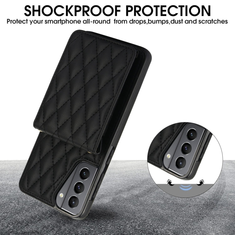 For Samsung Galaxy S21 5G YM015 Crossbody Rhombic Card Bag RFID Phone Case