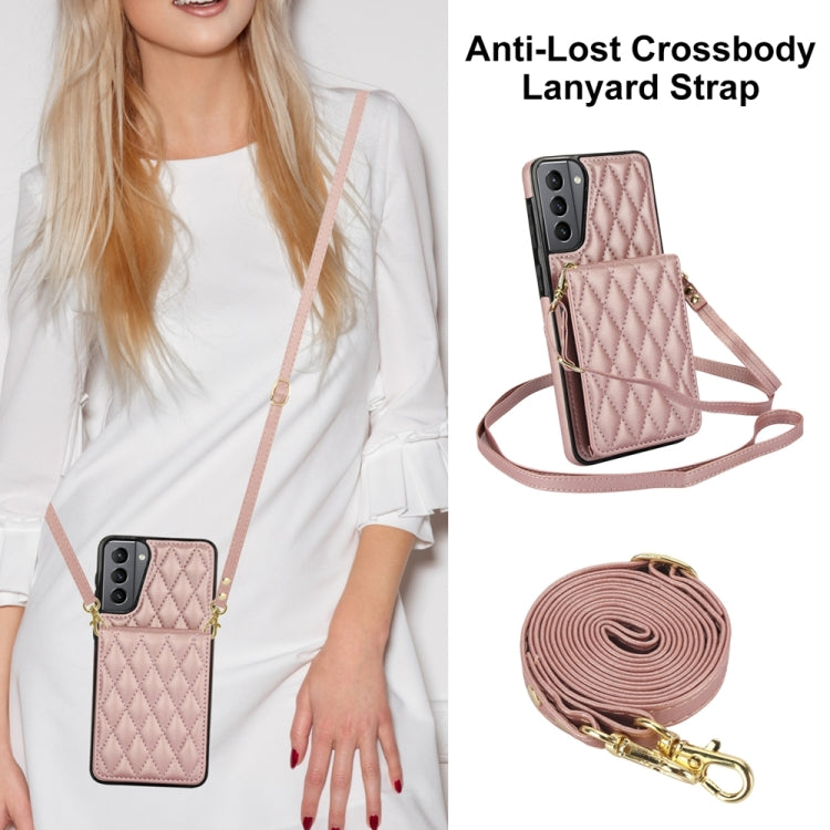 For Samsung Galaxy S21 5G YM015 Crossbody Rhombic Card Bag RFID Phone Case