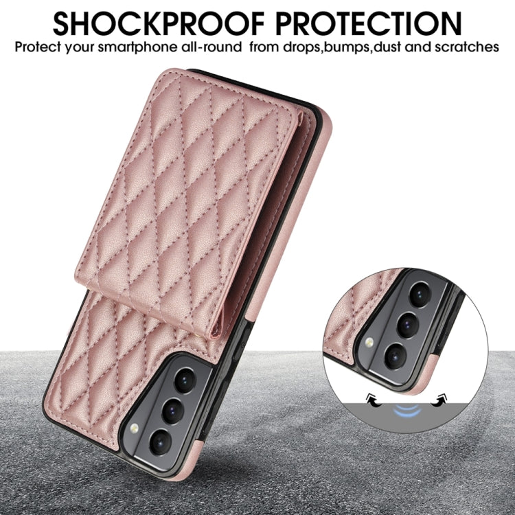 For Samsung Galaxy S21 5G YM015 Crossbody Rhombic Card Bag RFID Phone Case