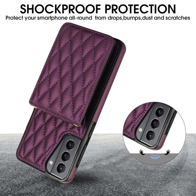 For Samsung Galaxy S21 5G YM015 Crossbody Rhombic Card Bag RFID Phone Case