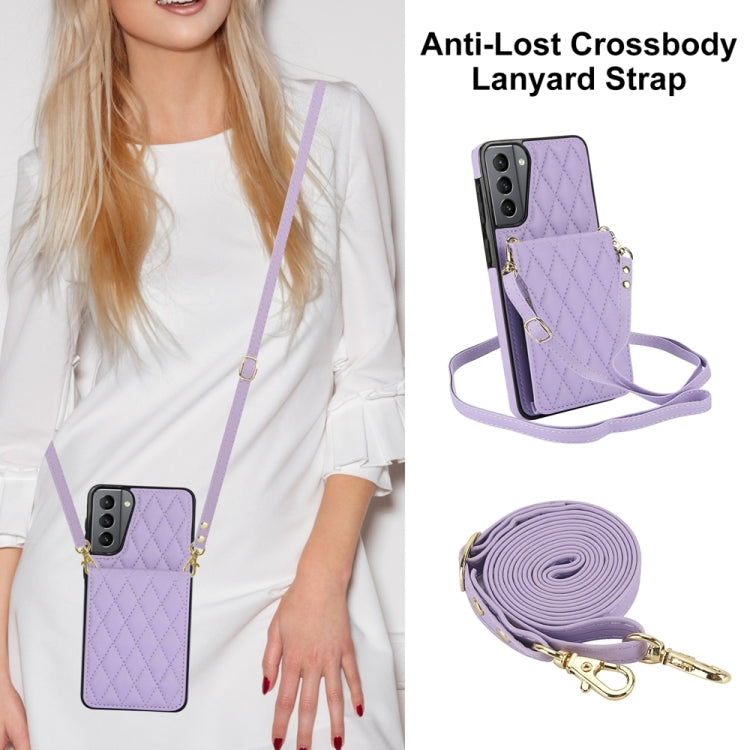 For Samsung Galaxy S21 5G YM015 Crossbody Rhombic Card Bag RFID Phone Case