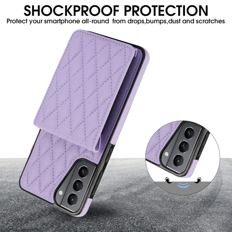 For Samsung Galaxy S21 5G YM015 Crossbody Rhombic Card Bag RFID Phone Case