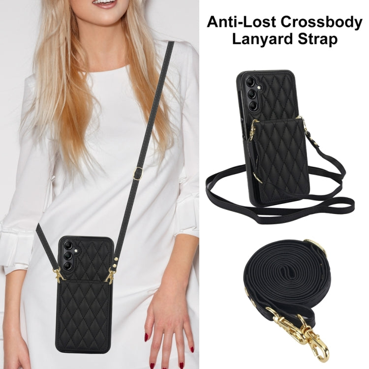 For Samsung Galaxy A14 4G / 5G YM015 Crossbody Rhombic Card Bag RFID Phone Case