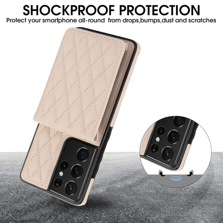 For Samsung Galaxy S21 Ultra 5G YM015 Crossbody Rhombic Card Bag RFID Phone Case