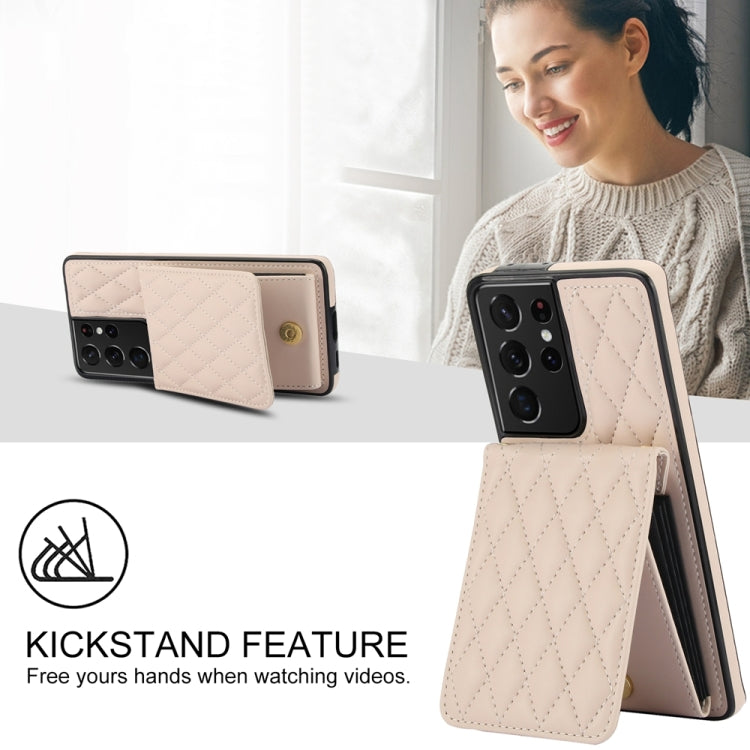 For Samsung Galaxy S21 Ultra 5G YM015 Crossbody Rhombic Card Bag RFID Phone Case