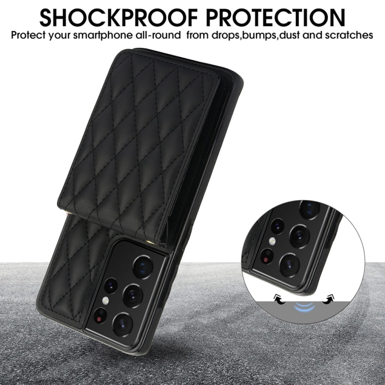 For Samsung Galaxy S21 Ultra 5G YM015 Crossbody Rhombic Card Bag RFID Phone Case