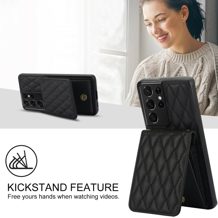 For Samsung Galaxy S21 Ultra 5G YM015 Crossbody Rhombic Card Bag RFID Phone Case
