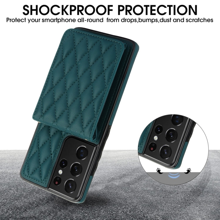 For Samsung Galaxy S21 Ultra 5G YM015 Crossbody Rhombic Card Bag RFID Phone Case