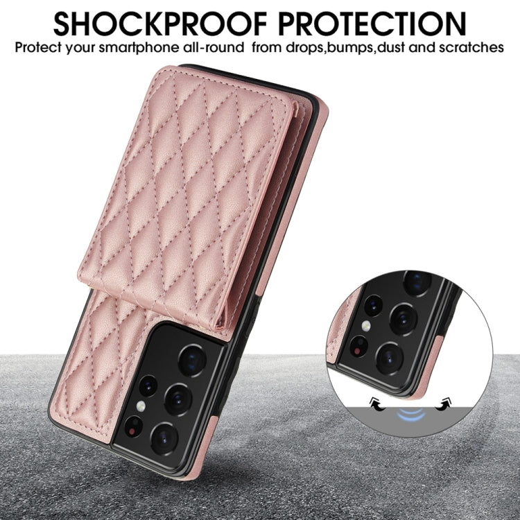 For Samsung Galaxy S21 Ultra 5G YM015 Crossbody Rhombic Card Bag RFID Phone Case