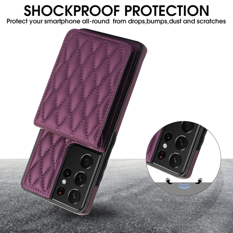 For Samsung Galaxy S21 Ultra 5G YM015 Crossbody Rhombic Card Bag RFID Phone Case