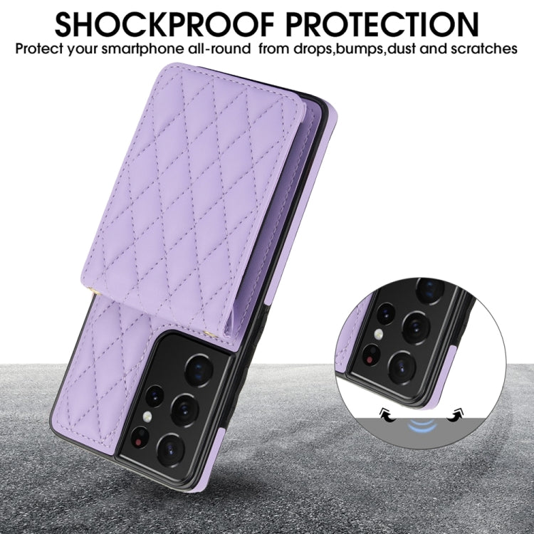 For Samsung Galaxy S21 Ultra 5G YM015 Crossbody Rhombic Card Bag RFID Phone Case