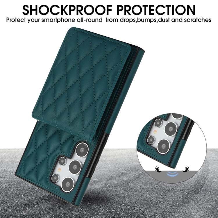 For Samsung Galaxy S23 Ultra 5G YM015 Crossbody Rhombic Card Bag RFID Phone Case