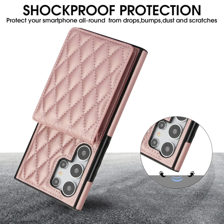 For Samsung Galaxy S24 Ultra 5G YM015 Crossbody Rhombic Card Bag RFID Phone Case