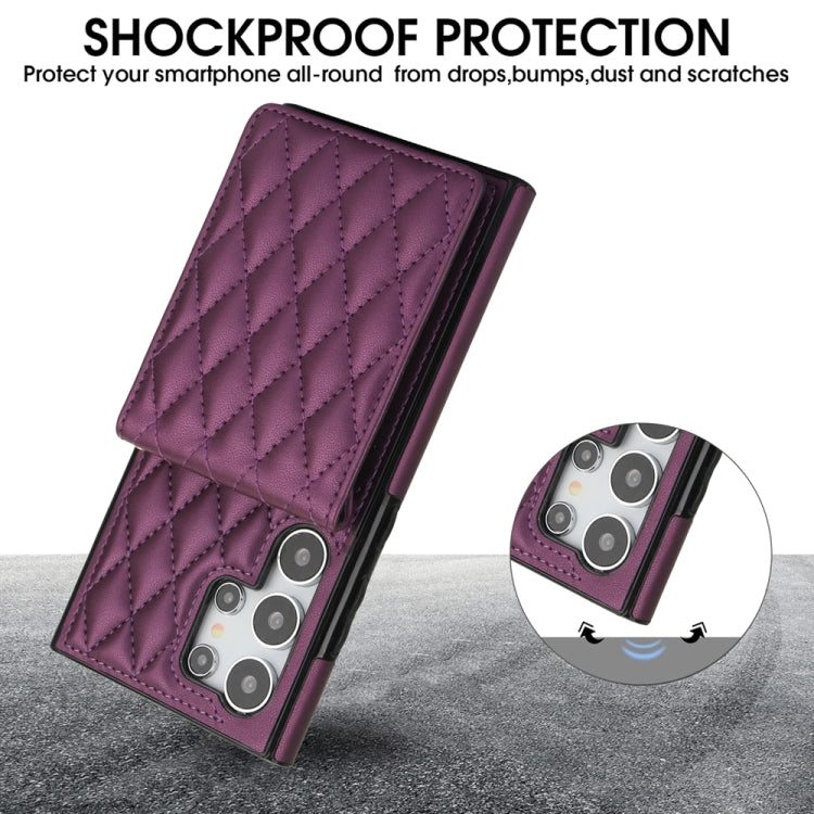 For Samsung Galaxy S24 Ultra 5G YM015 Crossbody Rhombic Card Bag RFID Phone Case