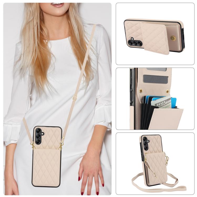 For Samsung Galaxy S25 5G YM015 Crossbody Rhombic Card Bag RFID Phone Case