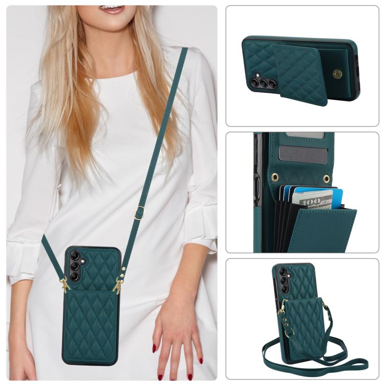 For Samsung Galaxy S25 5G YM015 Crossbody Rhombic Card Bag RFID Phone Case