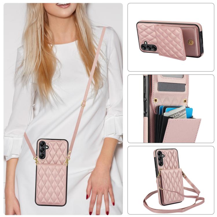 For Samsung Galaxy S25 5G YM015 Crossbody Rhombic Card Bag RFID Phone Case