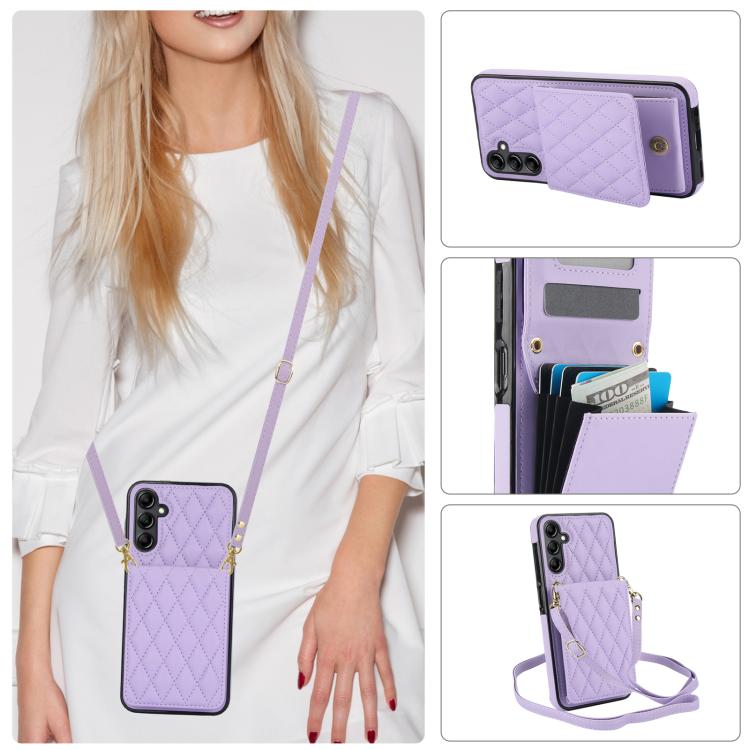 For Samsung Galaxy S25 5G YM015 Crossbody Rhombic Card Bag RFID Phone Case