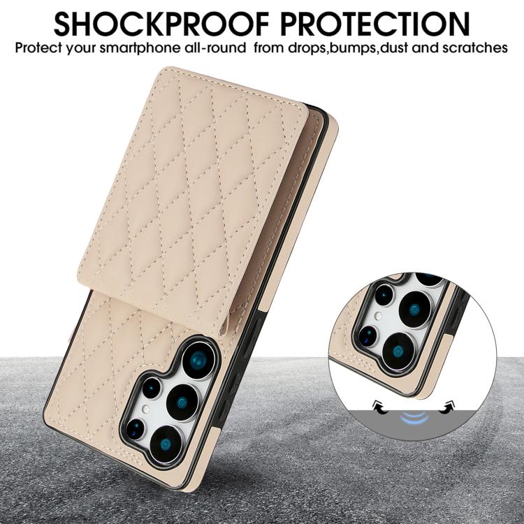 For Samsung Galaxy S25 Ultra 5G YM015 Crossbody Rhombic Card Bag RFID Phone Case