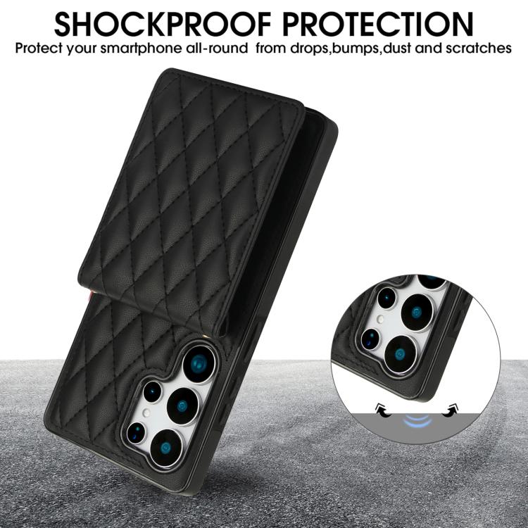 For Samsung Galaxy S25 Ultra 5G YM015 Crossbody Rhombic Card Bag RFID Phone Case
