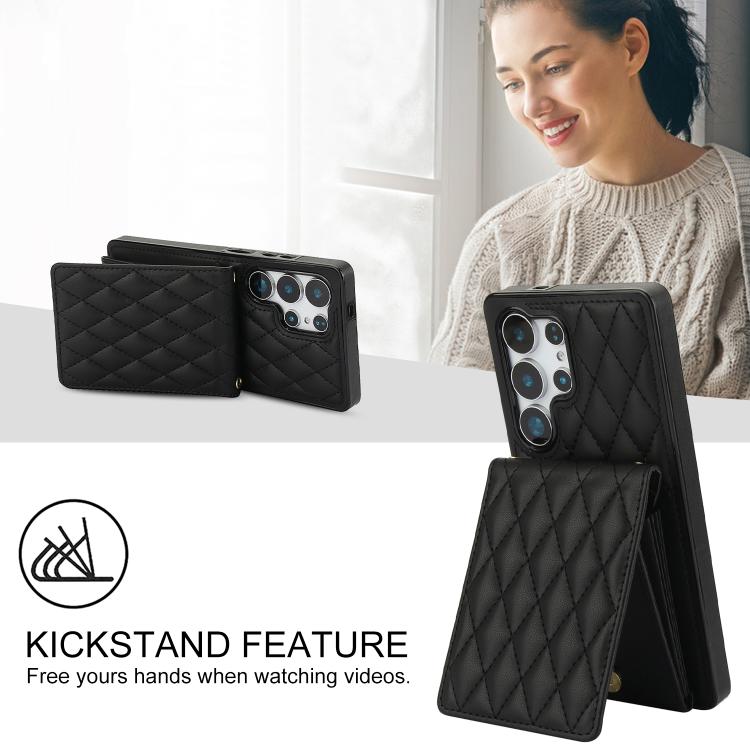 For Samsung Galaxy S25 Ultra 5G YM015 Crossbody Rhombic Card Bag RFID Phone Case